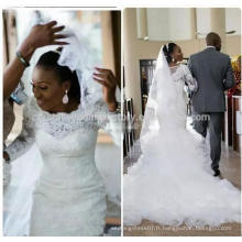 Mariage africain 2017 jupe à volants Manches longues musulmanes Robe de mariée en dentelle sirène MW993